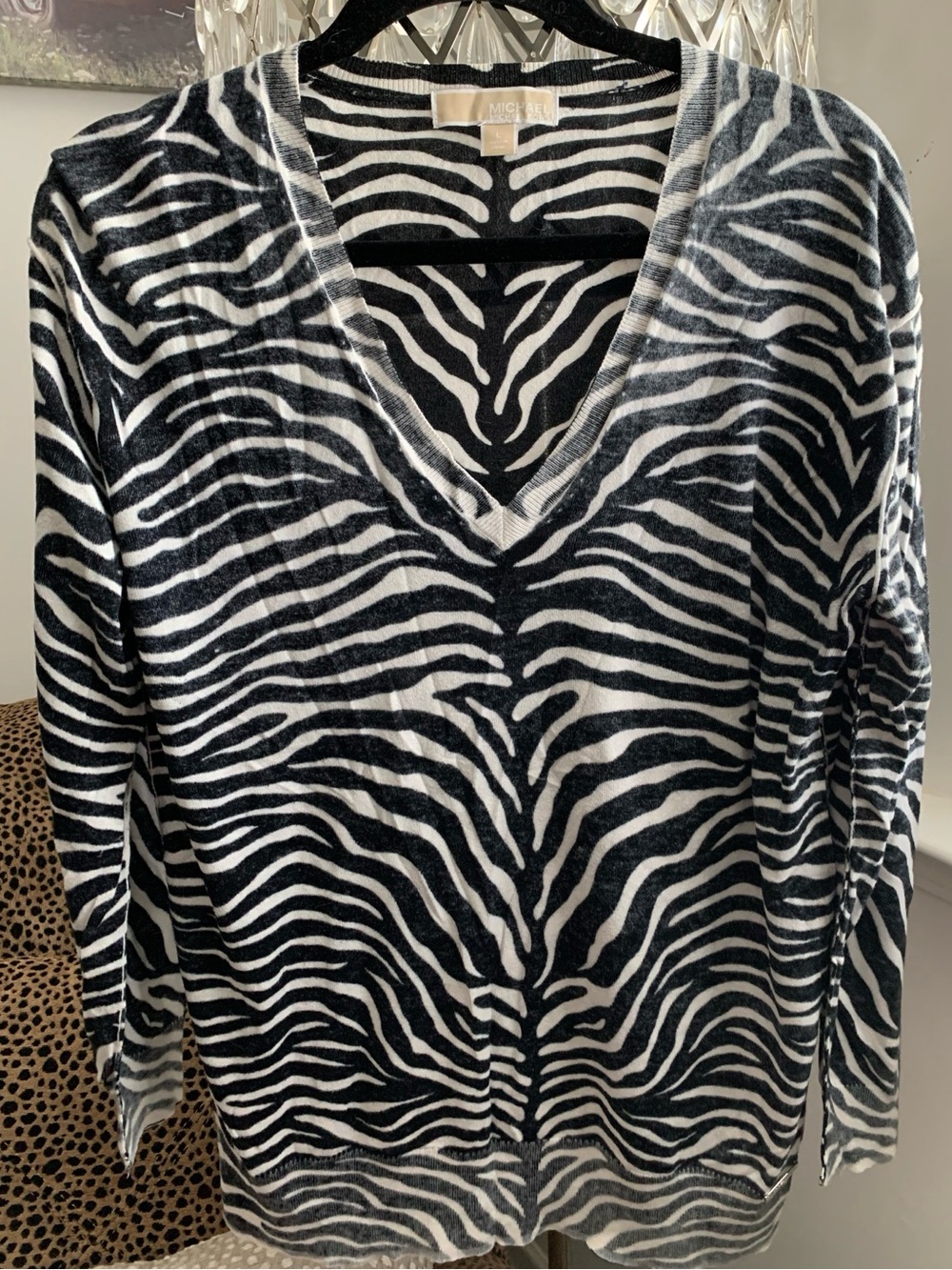 Michael Kors Black & White Zebra V-Neck Sweater